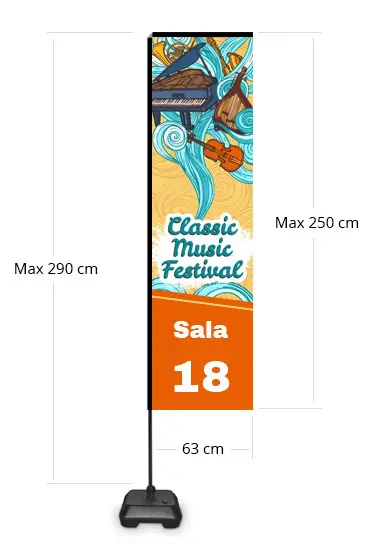 Easywind, customizable flag with water fillable base 69x250 cm