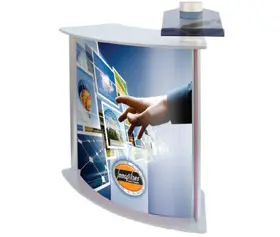 Curved aluminum promotional table 98x35 h90 cm
