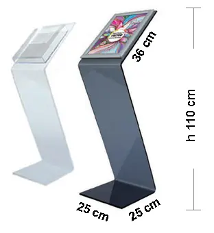 Trasparent plexiglass stand with two A5 brochures and a Delta 10x20 cm plate