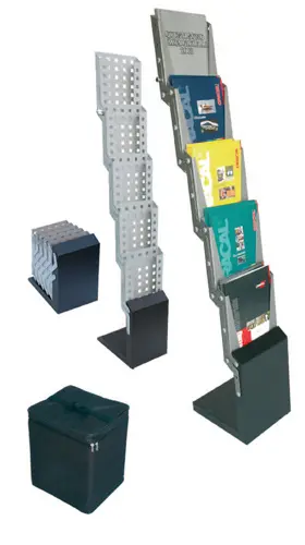 Extendable brochure holder in metal